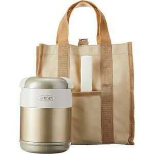 Tiger Japan LWR-A072 Champagne Gold Thermal Lunch Box Set w/ Chopsticks + Bag